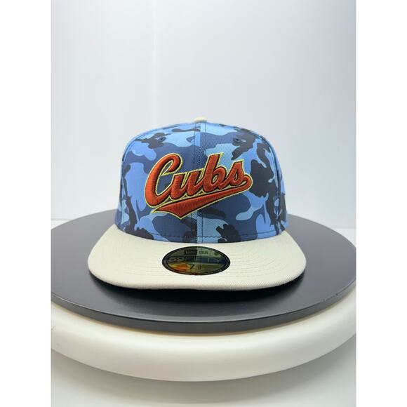 New Era Other - New Era 59Fifty Chicago Cubs Fitted Hat Size 7 5/8 Blue Camo‎ MLB Baseball Cap